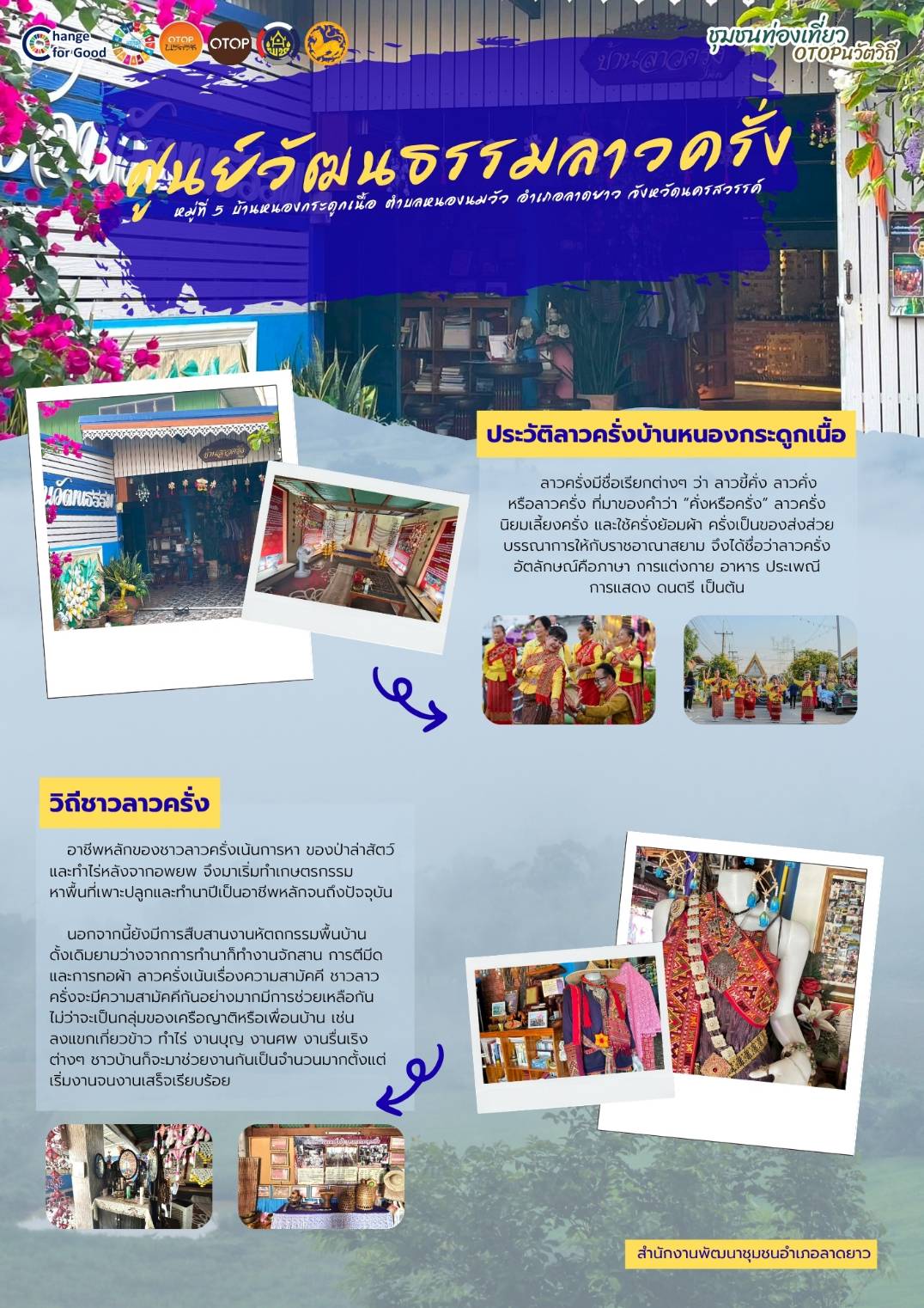 ขอเชิญชวนท่องเที่ยวสัมผัสวิถีชุมชน ศูนย์วัฒนธรรมลาวครั่ง